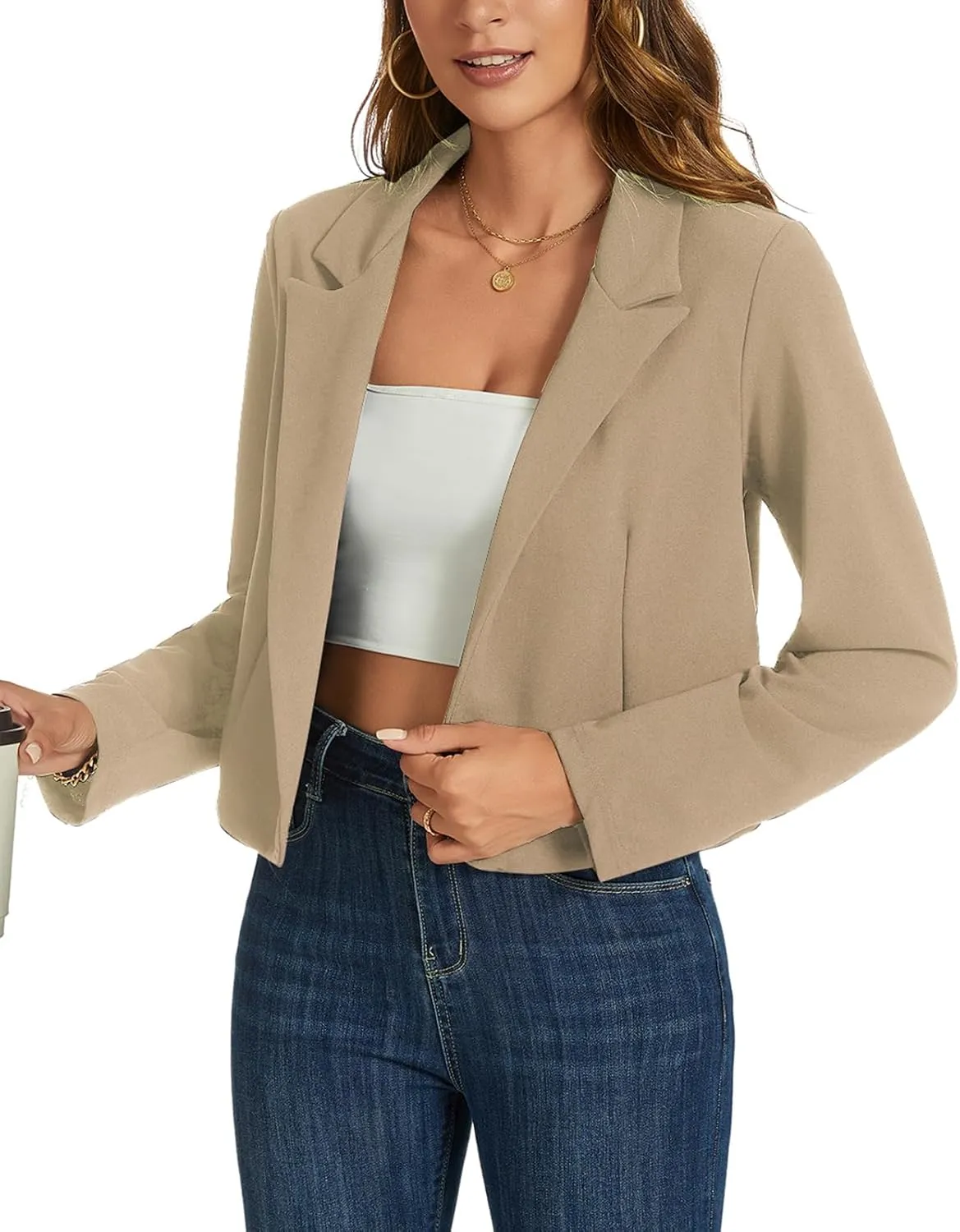 MINTLIMIT Cropped Blazers for Women Business Casual Long Sleeve Open Front Suit Jacket Work Office Blazer