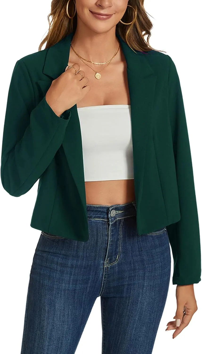 MINTLIMIT Cropped Blazers for Women Business Casual Long Sleeve Open Front Suit Jacket Work Office Blazer