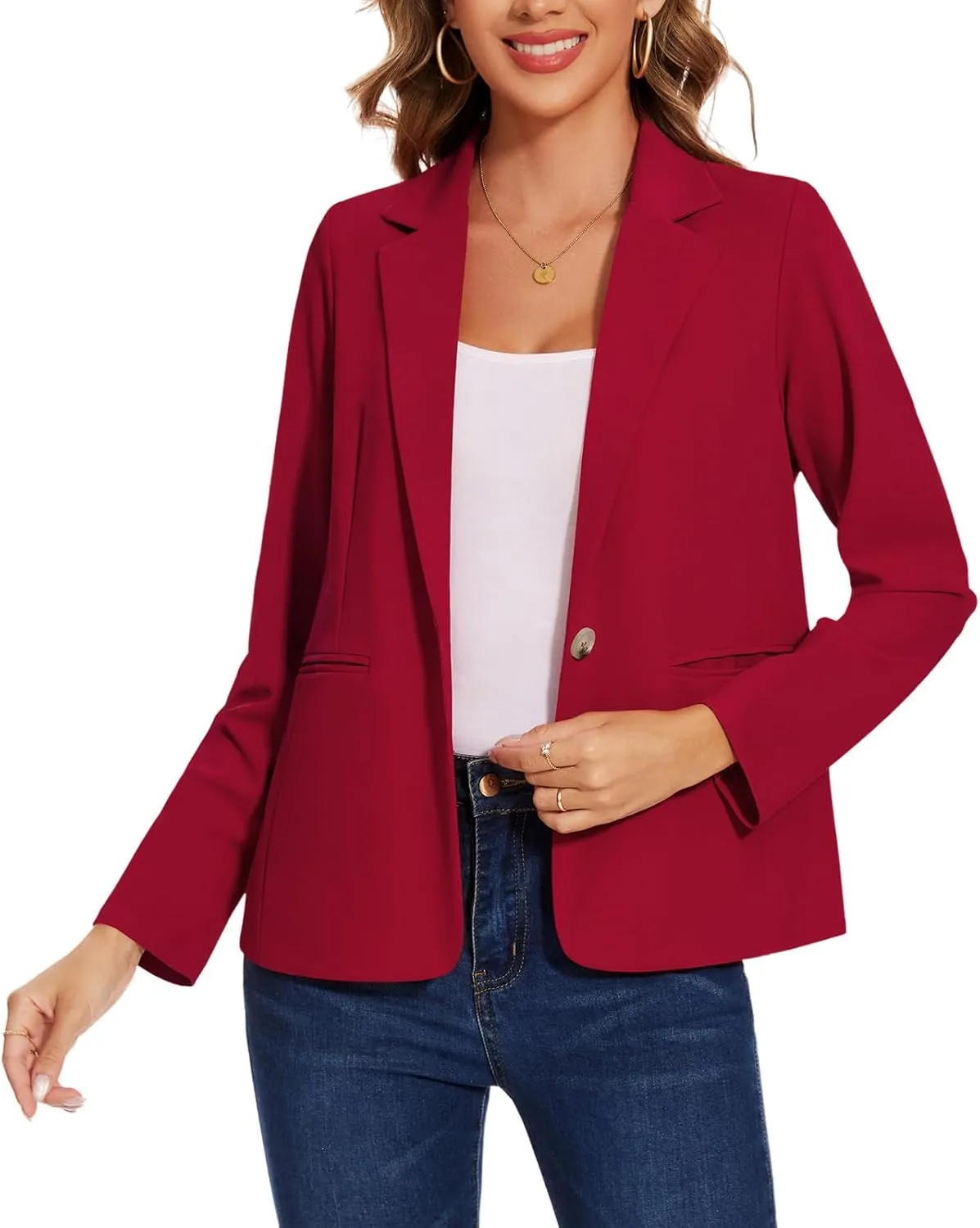 MINTLIMIT Women's Blazer Long Sleeve Notch Lapel Casual Work Office Button Open Front Blazer with Pockets