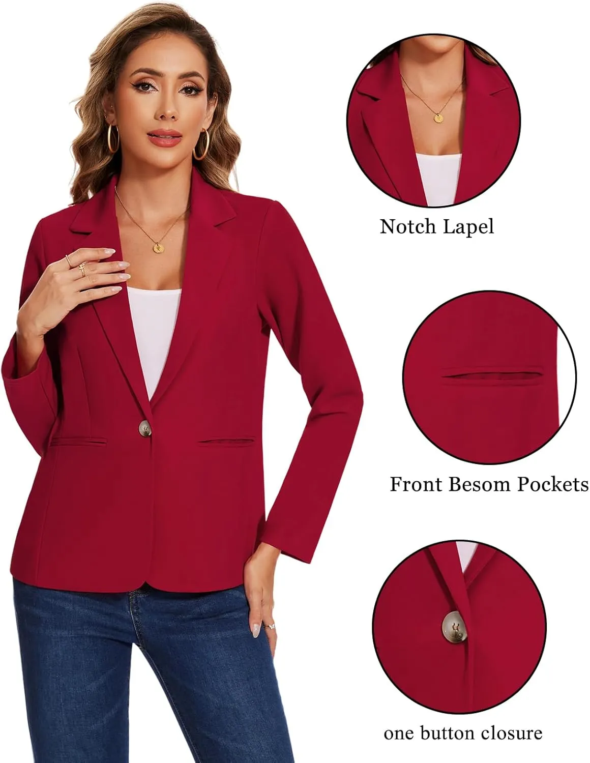 MINTLIMIT Women's Blazer Long Sleeve Notch Lapel Casual Work Office Button Open Front Blazer with Pockets