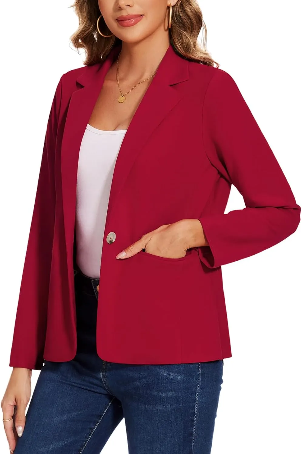 MINTLIMIT Women's Blazer Long Sleeve Notch Lapel Casual Work Office Button Open Front Blazer with Pockets