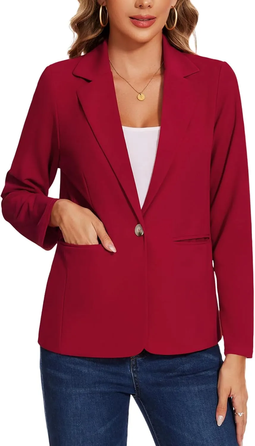 MINTLIMIT Women's Blazer Long Sleeve Notch Lapel Casual Work Office Button Open Front Blazer with Pockets