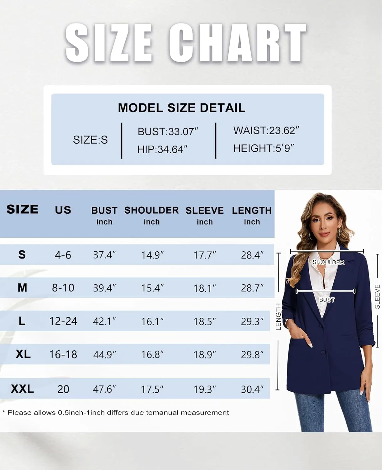 MINTLIMIT Women's Casual Long Blazer 3/4 Ruched Sleeve Lapel Button Front Work Office Blazers Suit Jacket with Pockets