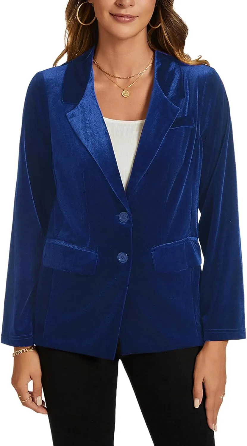 MINTLIMIT Womens Velvet Blazer Suit Jacket Long Sleeve Notched Lapel Button Coat Work Office Blazer Jacket with Pockets