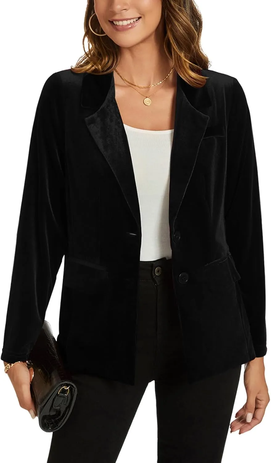 MINTLIMIT Womens Velvet Blazer Suit Jacket Long Sleeve Notched Lapel Button Coat Work Office Blazer Jacket with Pockets