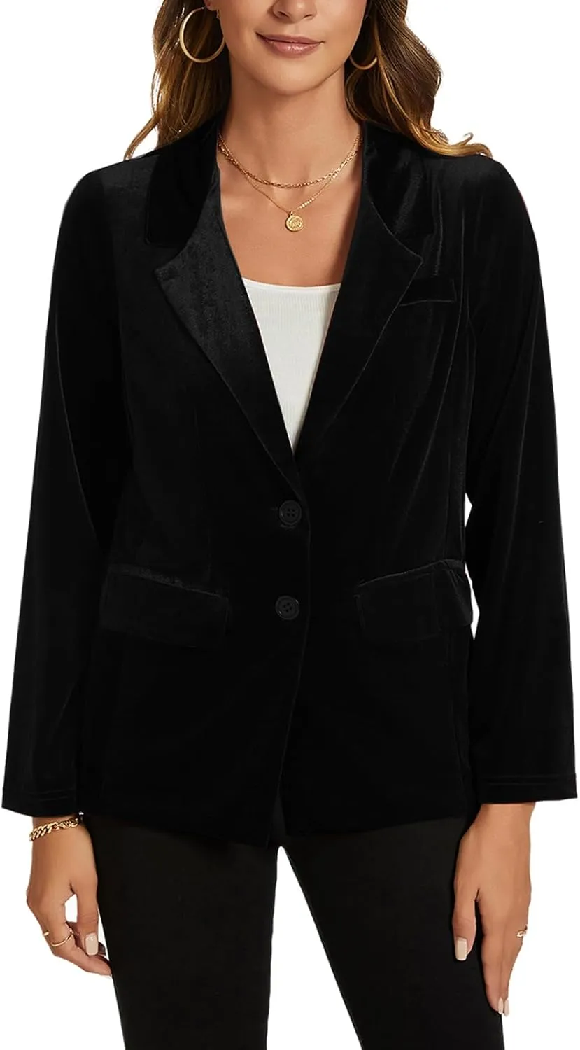 MINTLIMIT Womens Velvet Blazer Suit Jacket Long Sleeve Notched Lapel Button Coat Work Office Blazer Jacket with Pockets