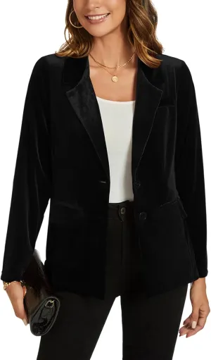 MINTLIMIT Womens Velvet Blazer Suit Jacket Long Sleeve Notched Lapel Button Coat Work Office Blazer Jacket with Pockets