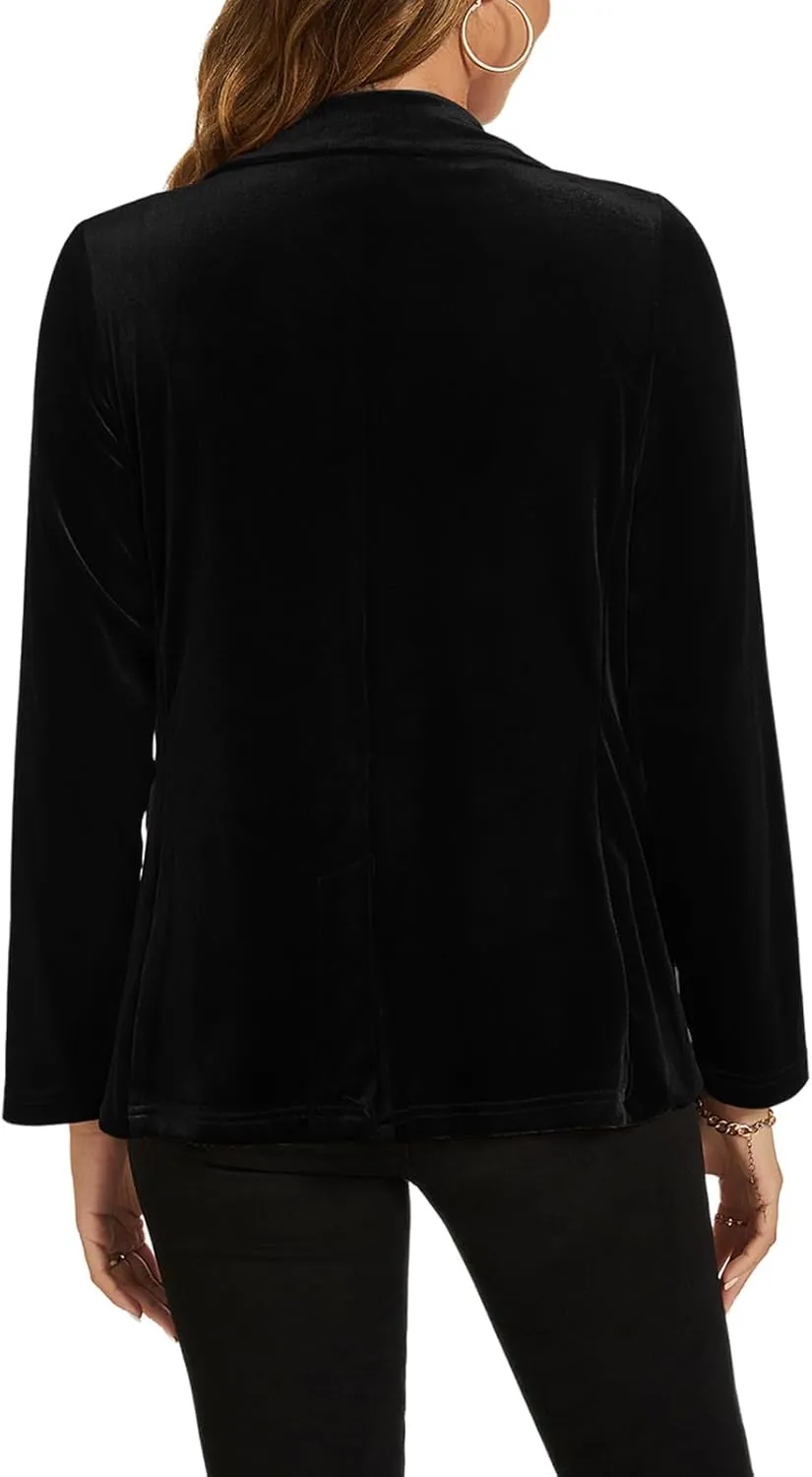MINTLIMIT Womens Velvet Blazer Suit Jacket Long Sleeve Notched Lapel Button Coat Work Office Blazer Jacket with Pockets