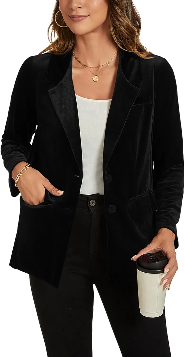 MINTLIMIT Womens Velvet Blazer Suit Jacket Long Sleeve Notched Lapel Button Coat Work Office Blazer Jacket with Pockets