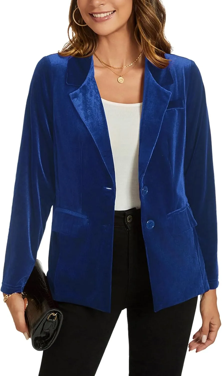 MINTLIMIT Womens Velvet Blazer Suit Jacket Long Sleeve Notched Lapel Button Coat Work Office Blazer Jacket with Pockets