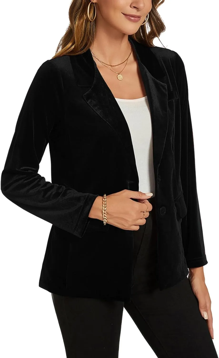 MINTLIMIT Womens Velvet Blazer Suit Jacket Long Sleeve Notched Lapel Button Coat Work Office Blazer Jacket with Pockets