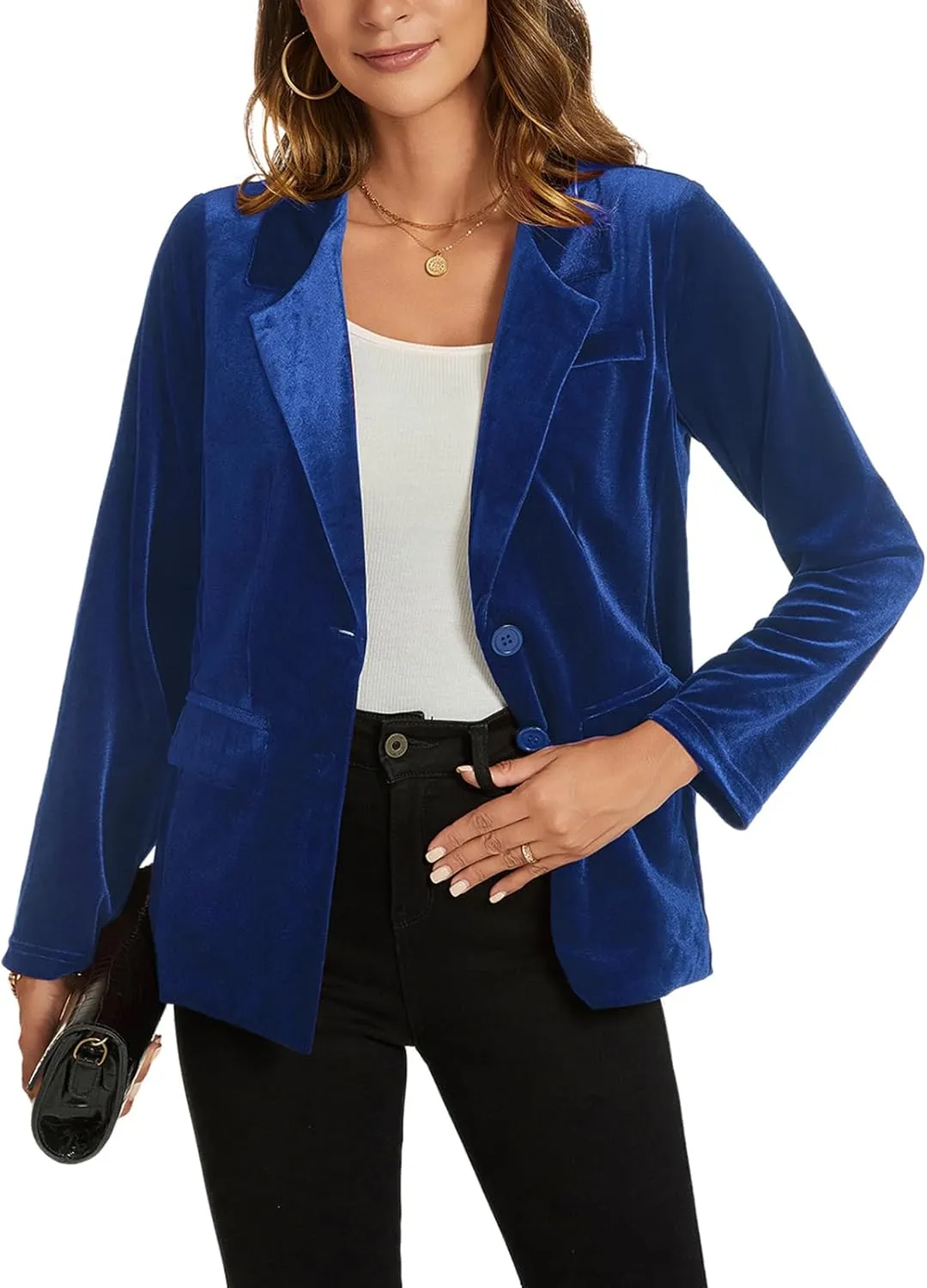 MINTLIMIT Womens Velvet Blazer Suit Jacket Long Sleeve Notched Lapel Button Coat Work Office Blazer Jacket with Pockets