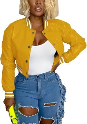 Mintsnow Womens Varsity Jacket Long Sleeve Button Down Bomber Jackets Casual Baseball Uniform Streetwear