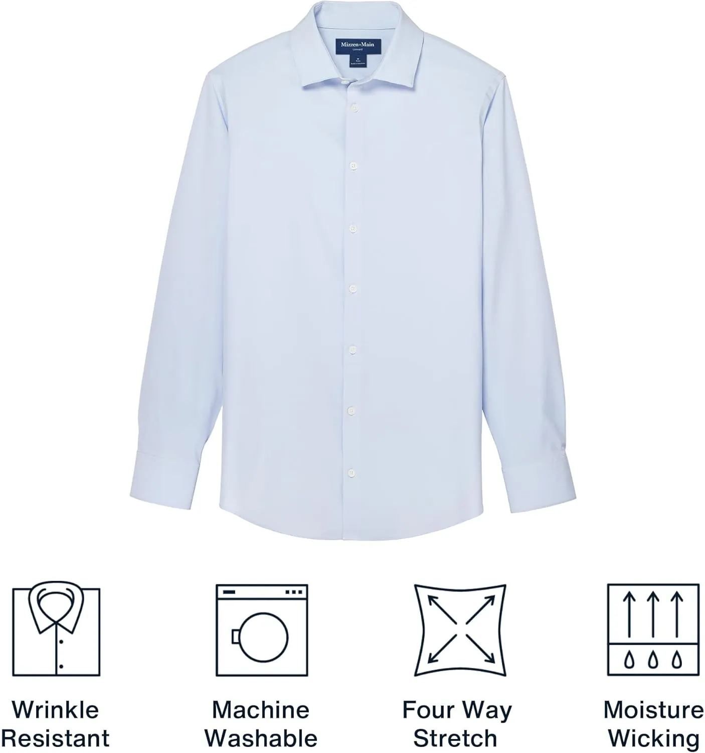 Mizzen Main Leeward Performance Men's Long-Sleeve Dress Shirt - Wrinkle-Resistant, 4-Way Stretch, Trim Fit