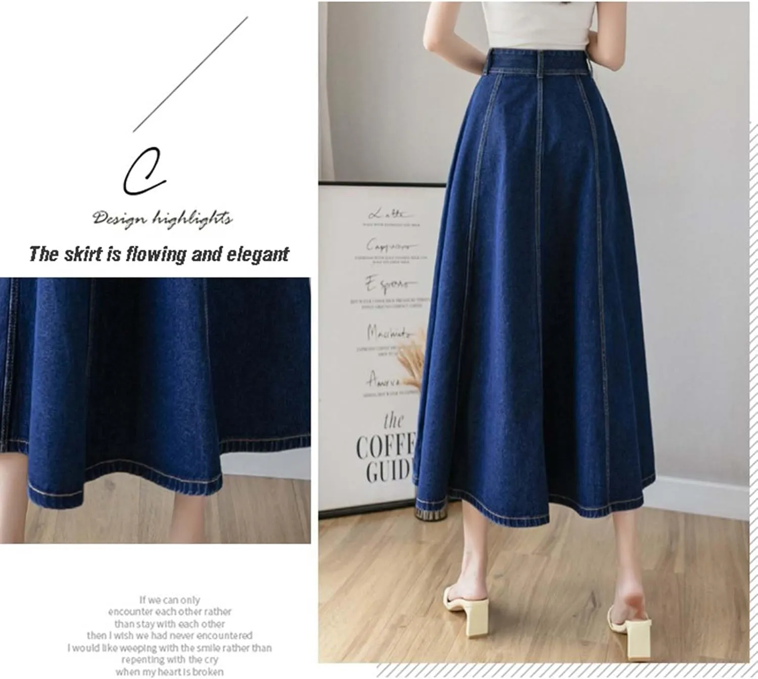 MLAFE Womens Denim A-Line Long Midi Skirt Women'S Casual High Waisted Solid Button Denim Jean Skirt Pleated Long Denim Skirt