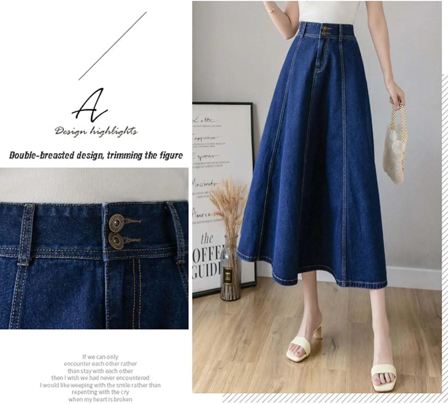 MLAFE Womens Denim A-Line Long Midi Skirt Women'S Casual High Waisted Solid Button Denim Jean Skirt Pleated Long Denim Skirt