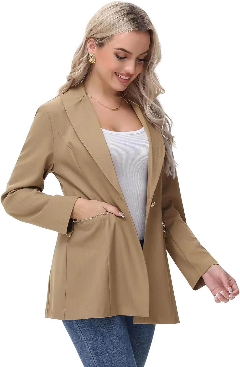 MODFUL Women's Casual Open Front Blazer Jacket for Lady with Notch Lapel Work Office Outfit