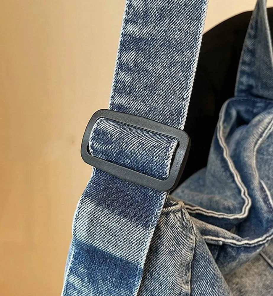Molodo Denim Shoulder Bag for Women Washed Denim Crossbody Bag Retro Satchel Purse