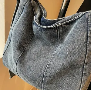 Molodo Denim Shoulder Bag for Women Washed Denim Crossbody Bag Retro Satchel Purse