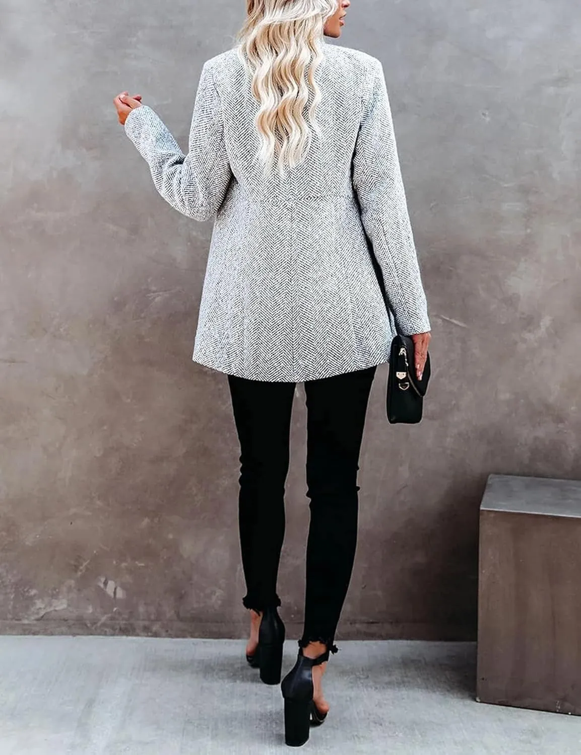 Moonetto Womens Warm Slim Fit Pea Coats Notched Lapel Collar Open Front Flannel Trench Coats