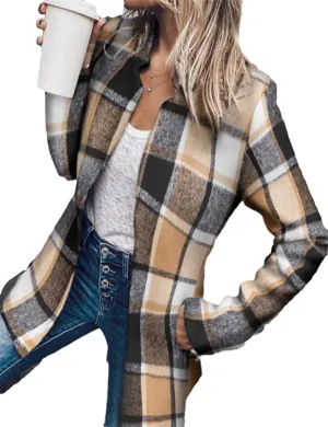 Moonetto Womens Warm Slim Fit Pea Coats Notched Lapel Collar Open Front Flannel Trench Coats