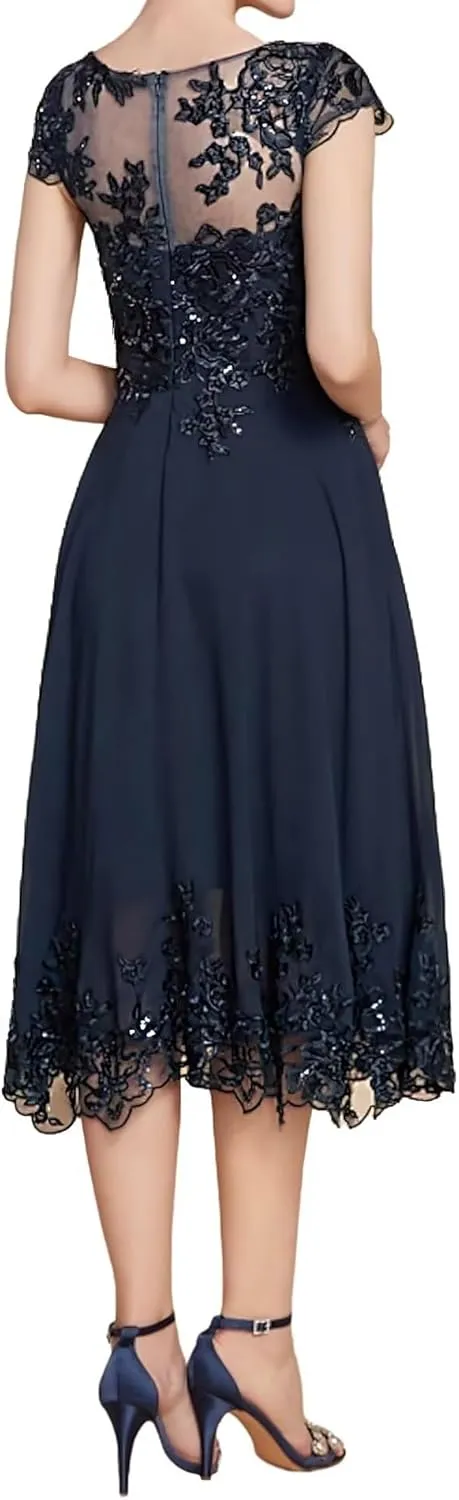 Mother of The Bride Dresses for Wedding Lace Evening Dress Tea Length Chiffon Formal Party Gowns