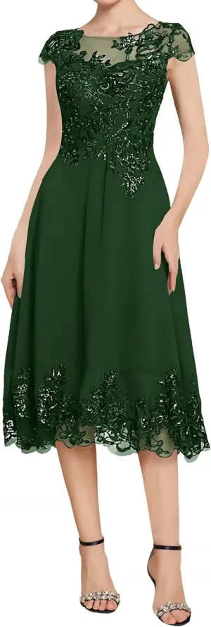 Mother of The Bride Dresses for Wedding Lace Evening Dress Tea Length Chiffon Formal Party Gowns