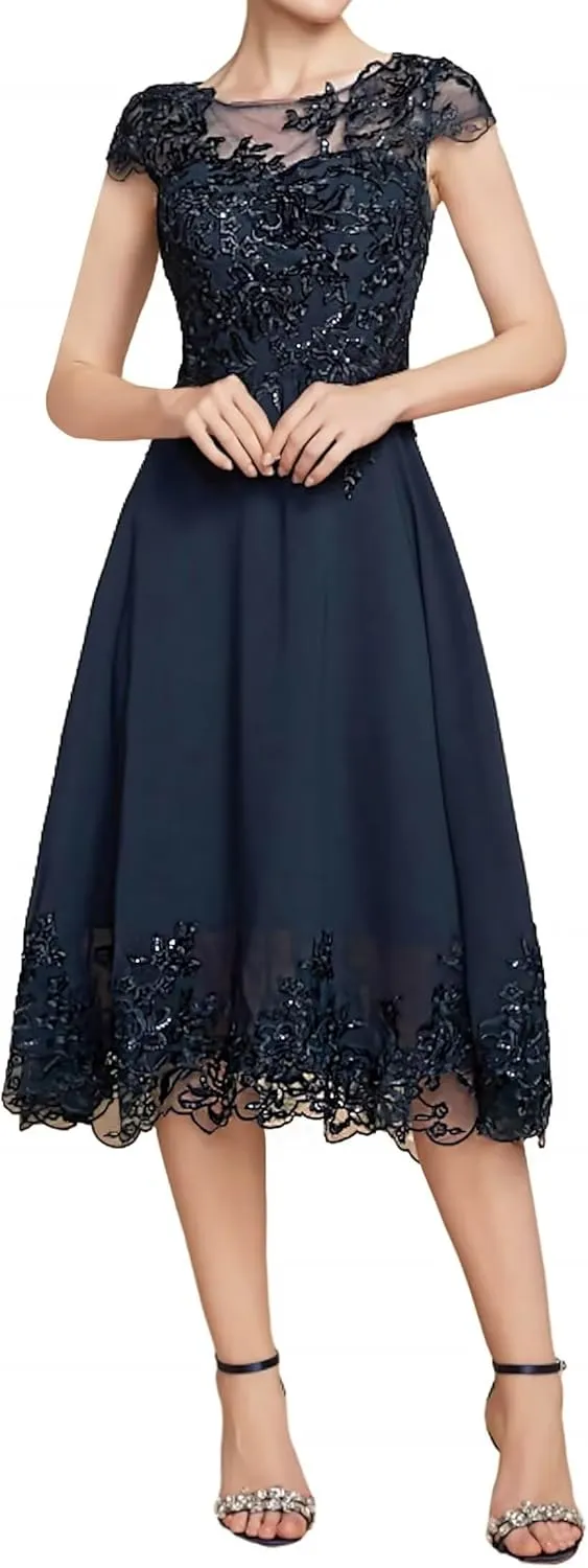 Mother of The Bride Dresses for Wedding Lace Evening Dress Tea Length Chiffon Formal Party Gowns
