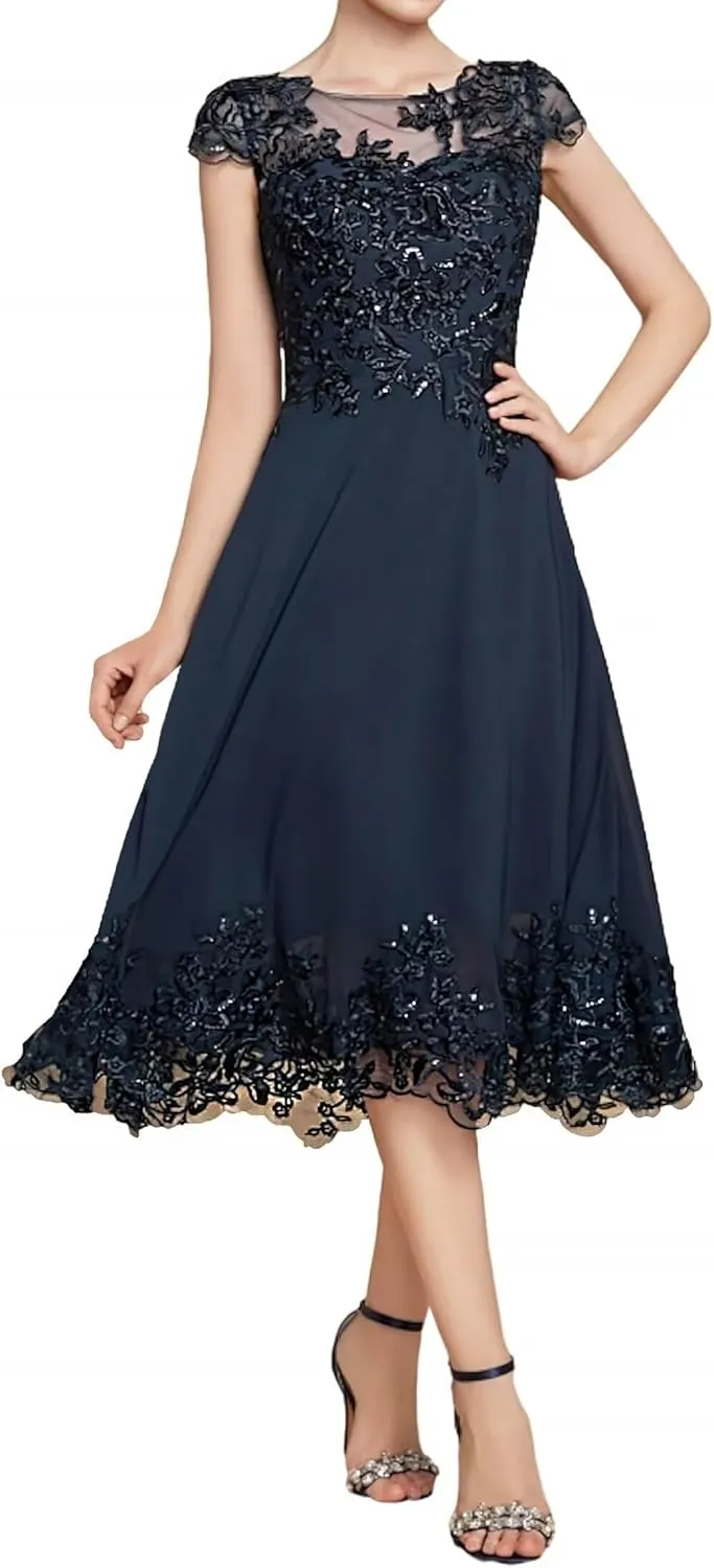 Mother of The Bride Dresses for Wedding Lace Evening Dress Tea Length Chiffon Formal Party Gowns