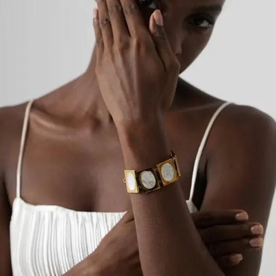 Multi Square Link Shell Accent Statement Bracelet