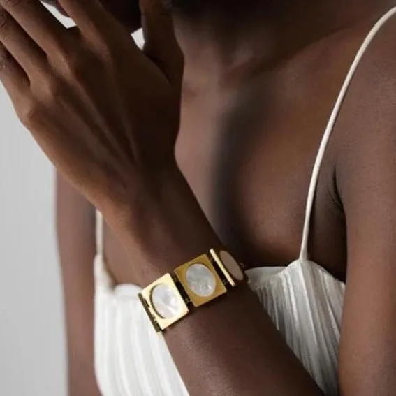 Multi Square Link Shell Accent Statement Bracelet