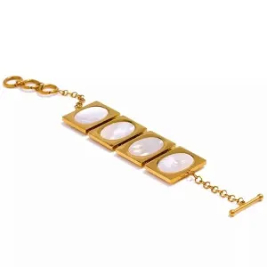 Multi Square Link Shell Accent Statement Bracelet