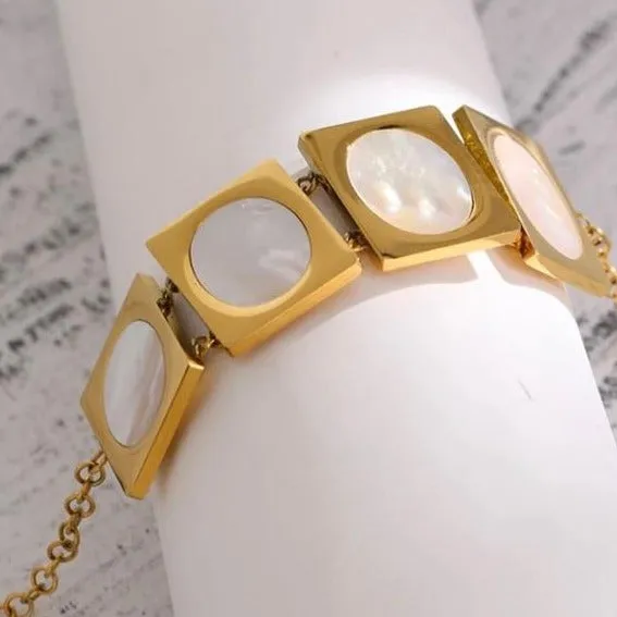 Multi Square Link Shell Accent Statement Bracelet
