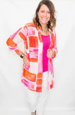 Multiples Pink & Orange Geometric Kimono Jacket