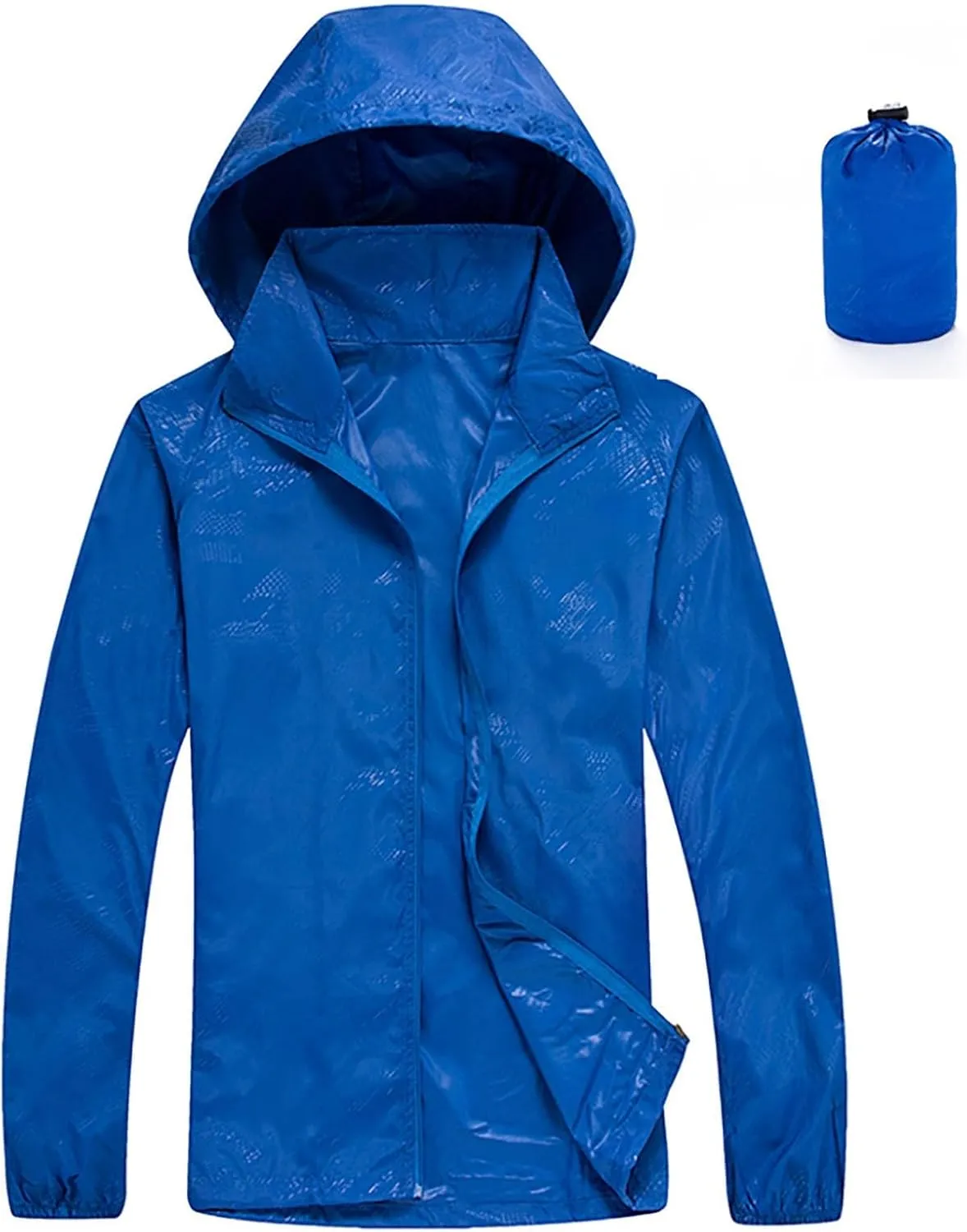 Muscularfit Mens Packable Rain Jacket Lightweight Waterproof Windbreaker Jackets Sun Hoodie Light Raincoats with Storage Bag