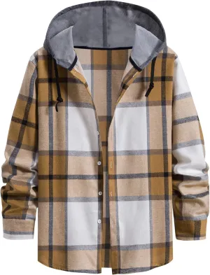 Muscularfit Mens Sweatshirt Plaid Button Shirt Causal Long Sleeve Lightweight Shirt Jacket With Hood Fall Winter Outwear Coat