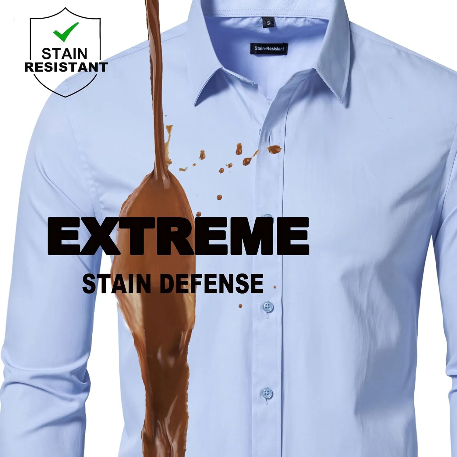 MUSE FATH Men's Long Sleeve Slim Fit Dress Shirts Stain Shield Solid Formal Shirt Business Casual Button Down Shirts