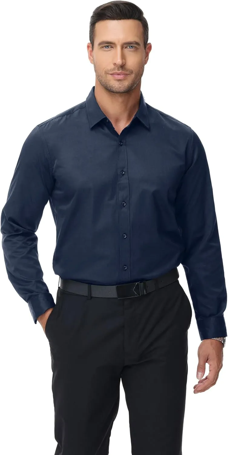 MUSE FATH Men's Long Sleeve Slim Fit Dress Shirts Stain Shield Solid Formal Shirt Business Casual Button Down Shirts