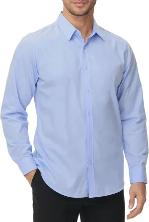 MUSE FATH Men's Long Sleeve Slim Fit Dress Shirts Stain Shield Solid Formal Shirt Business Casual Button Down Shirts