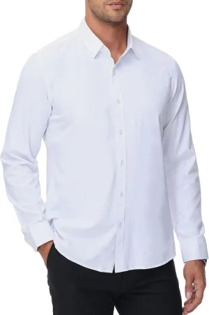 MUSE FATH Men's Long Sleeve Slim Fit Dress Shirts Stain Shield Solid Formal Shirt Business Casual Button Down Shirts
