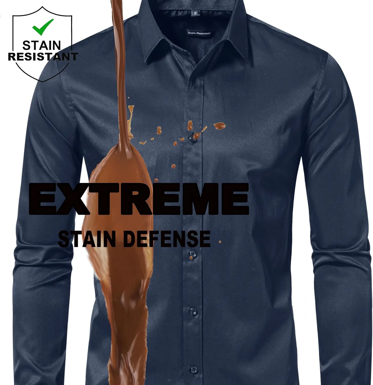 MUSE FATH Men's Long Sleeve Slim Fit Dress Shirts Stain Shield Solid Formal Shirt Business Casual Button Down Shirts