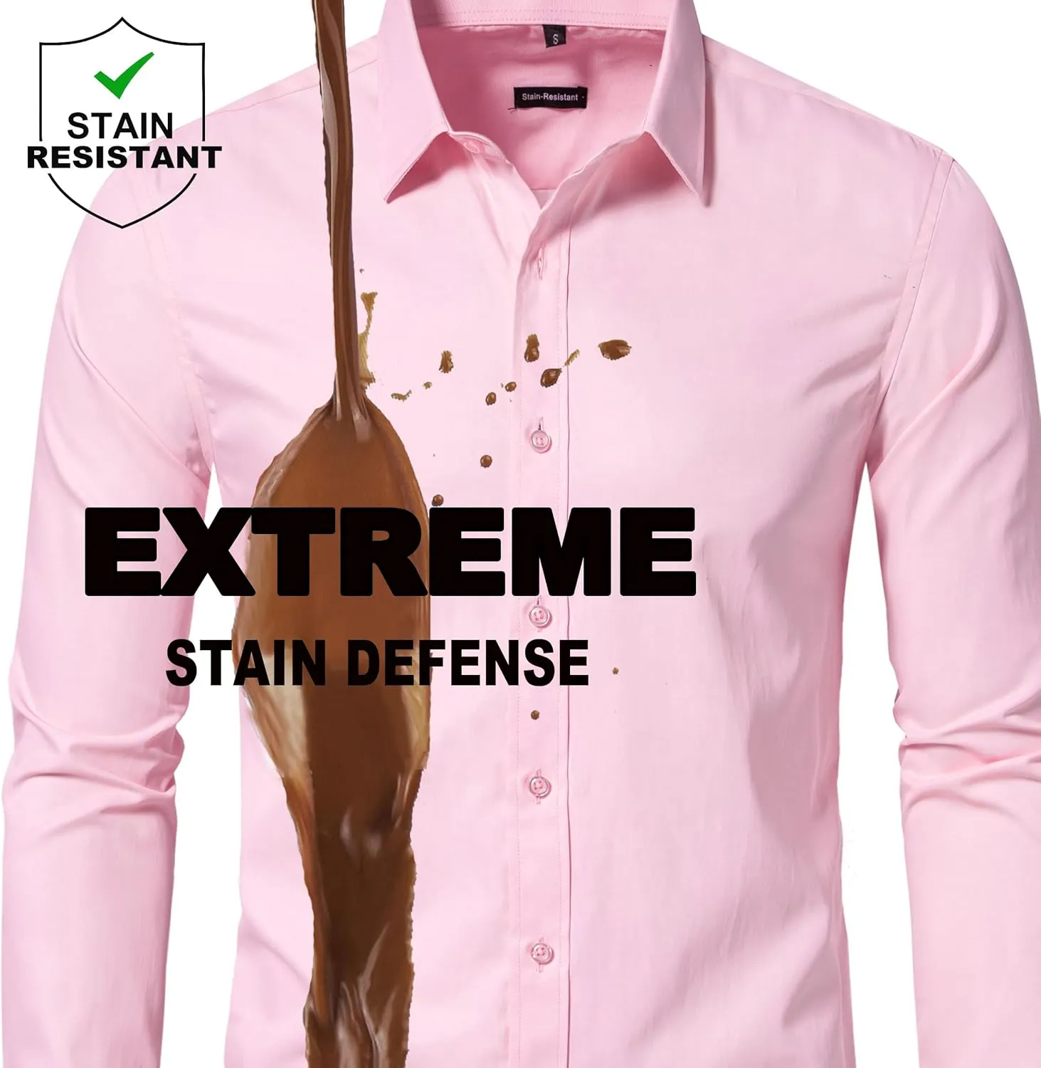 MUSE FATH Men's Long Sleeve Slim Fit Dress Shirts Stain Shield Solid Formal Shirt Business Casual Button Down Shirts