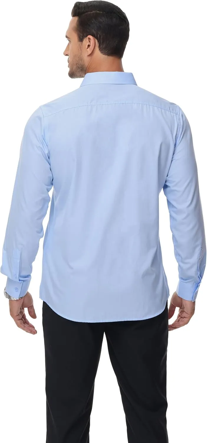 MUSE FATH Men's Long Sleeve Slim Fit Dress Shirts Stain Shield Solid Formal Shirt Business Casual Button Down Shirts