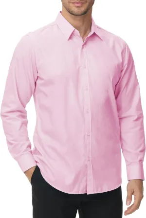 MUSE FATH Men's Long Sleeve Slim Fit Dress Shirts Stain Shield Solid Formal Shirt Business Casual Button Down Shirts