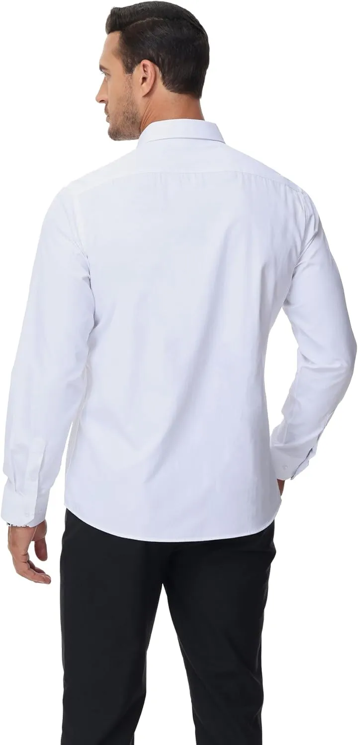 MUSE FATH Men's Long Sleeve Slim Fit Dress Shirts Stain Shield Solid Formal Shirt Business Casual Button Down Shirts
