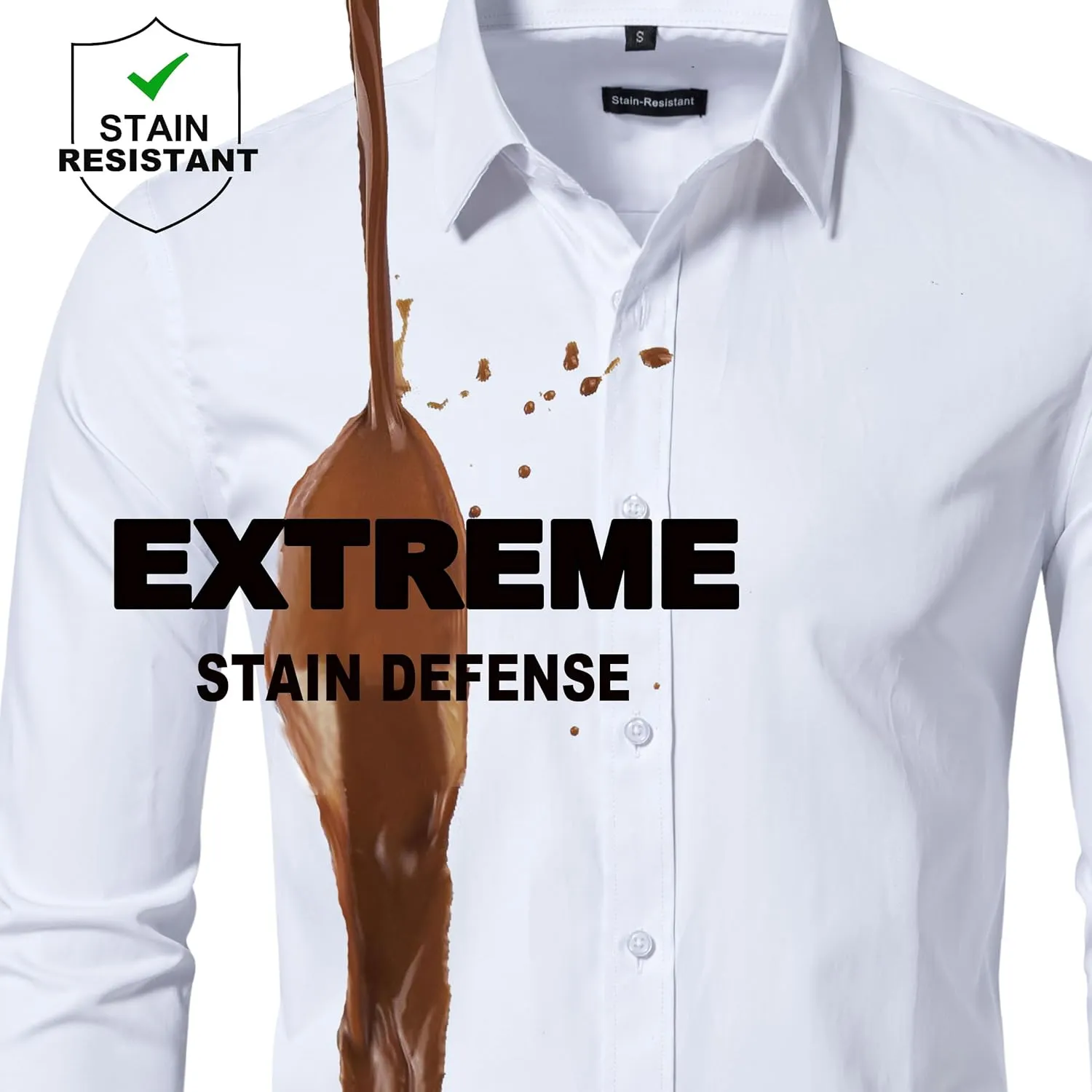 MUSE FATH Men's Long Sleeve Slim Fit Dress Shirts Stain Shield Solid Formal Shirt Business Casual Button Down Shirts