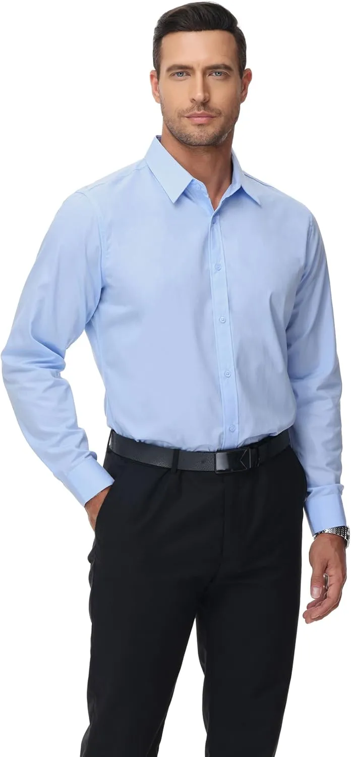MUSE FATH Men's Long Sleeve Slim Fit Dress Shirts Stain Shield Solid Formal Shirt Business Casual Button Down Shirts
