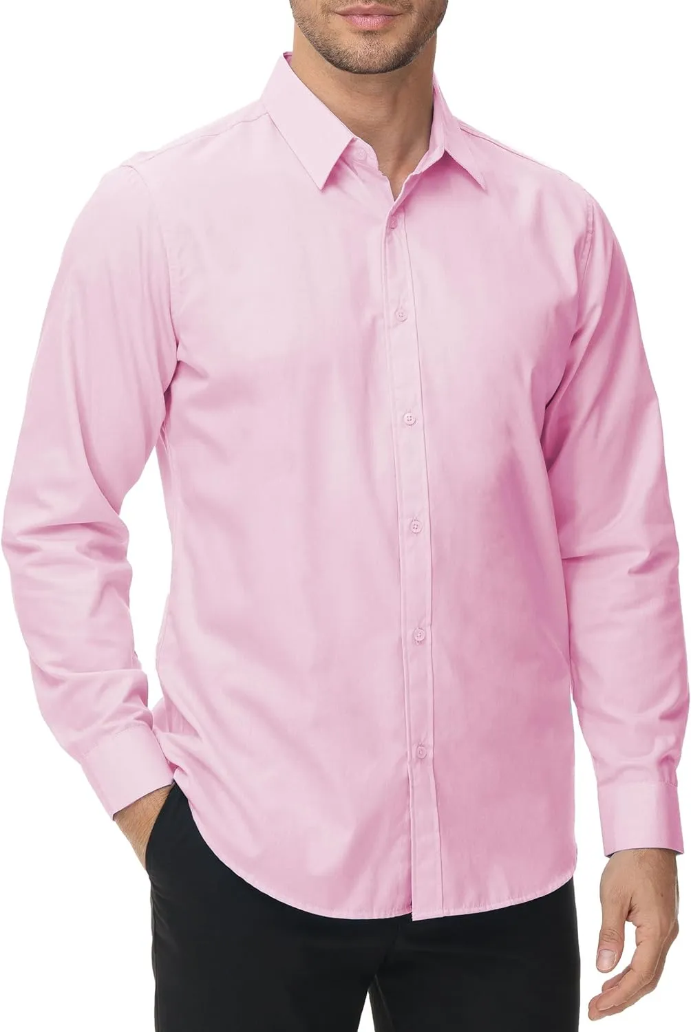 MUSE FATH Men's Long Sleeve Slim Fit Dress Shirts Stain Shield Solid Formal Shirt Business Casual Button Down Shirts