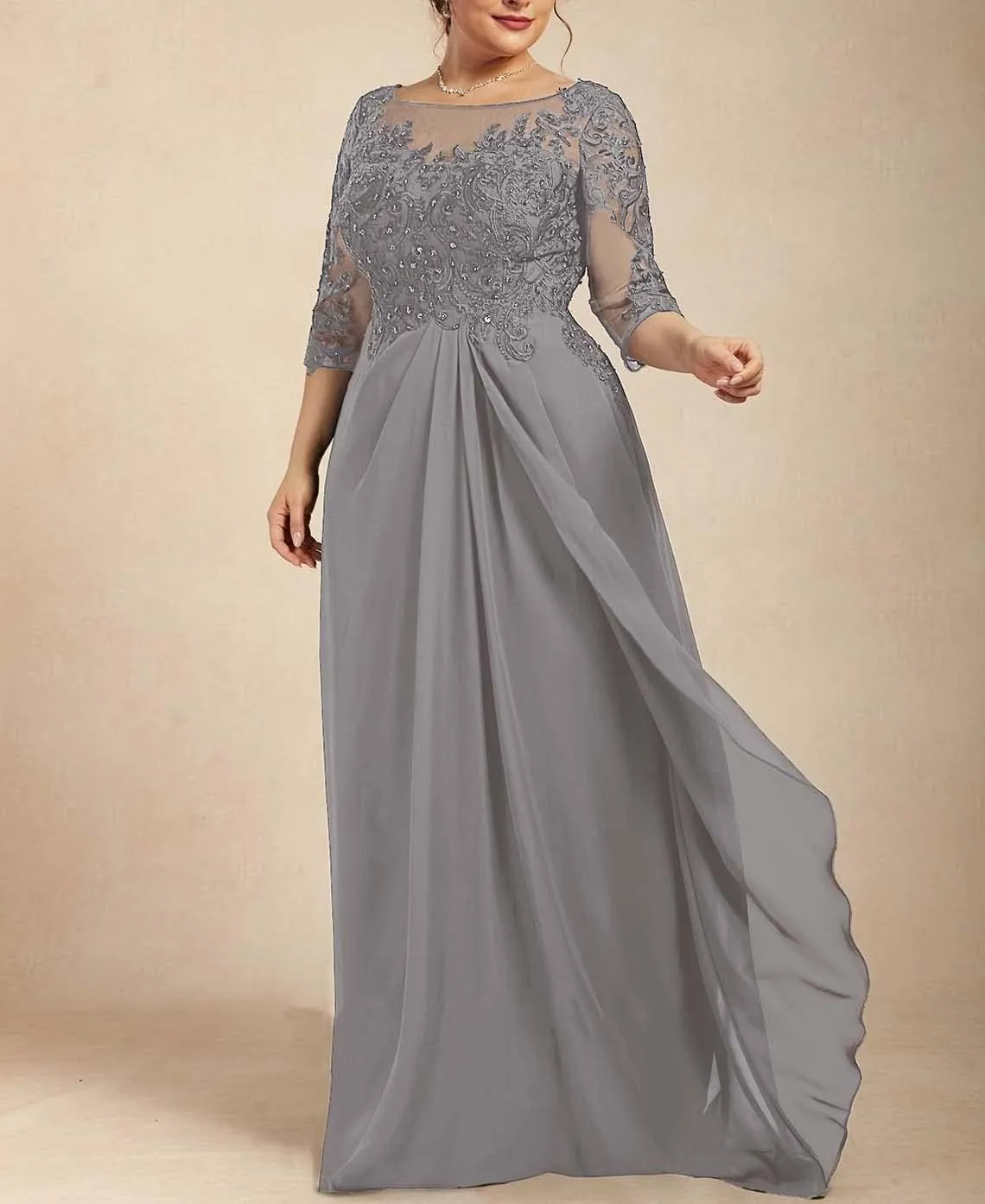 NABN Mother of The Bride Dresses Long Sleeve Wedding Gowns for Women Lace Appliques Evening Dresses 074
