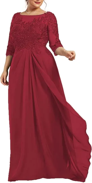 NABN Mother of The Bride Dresses Long Sleeve Wedding Gowns for Women Lace Appliques Evening Dresses 074